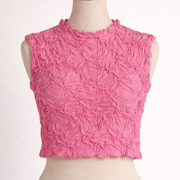 Zara Tops - Zara Pink Textured Ruched Top Small Sleeveless Stretch Statement Blouse